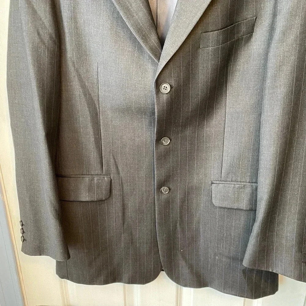 Lujon Gray Blue Striped 3 Buttons Blazer Men Size 40W 34Tall Pockets